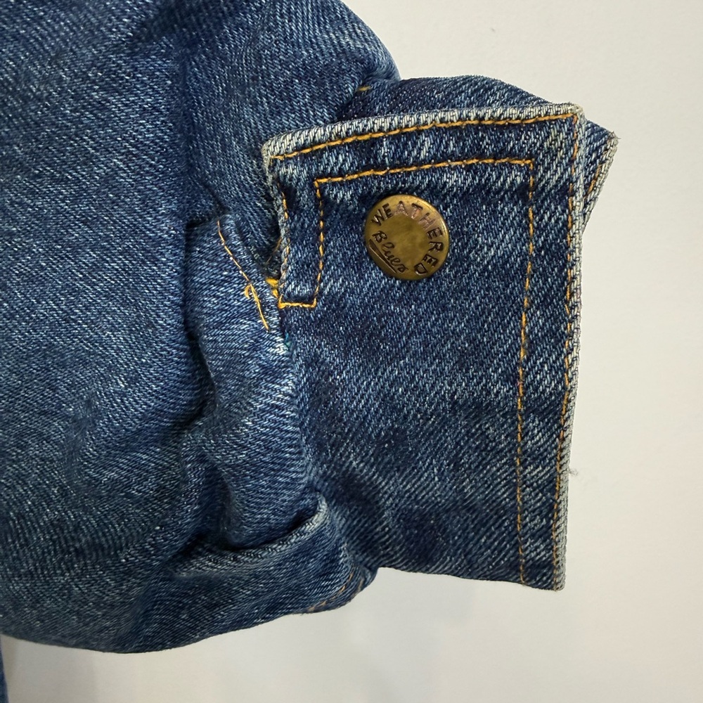 Weathered Blues Vintage Denim Bomber Jacket Mixed Media Flannel Lined Women’s S - Picture 12 of 15